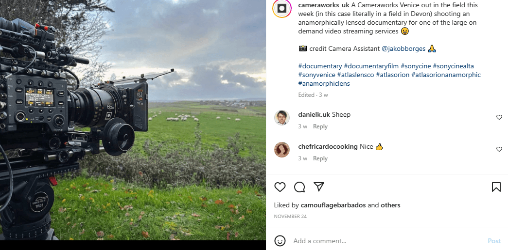 image showing an Instagram post of a film camera in a field by Camera Works