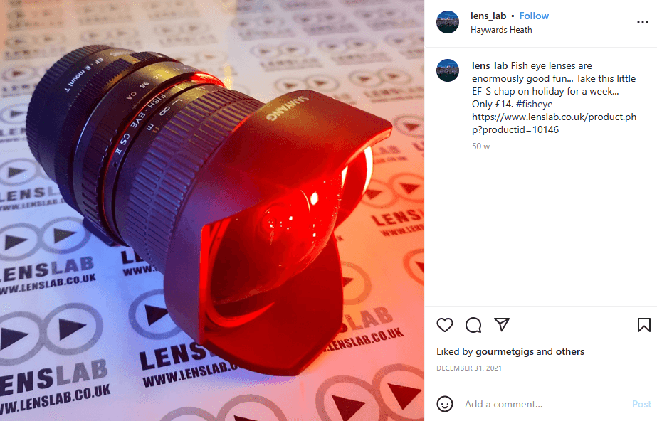 image showing an Instagram post by Lens Lab of a camera lens