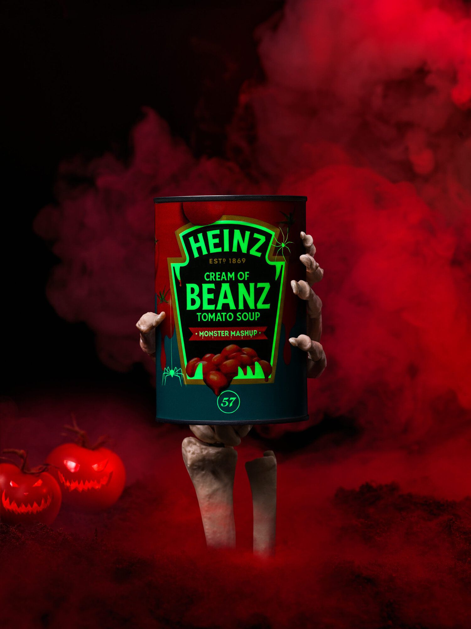 image showing a skeleton hand holding a tin of 'cream of beanz tomato soup' by Johnathan Kennedy