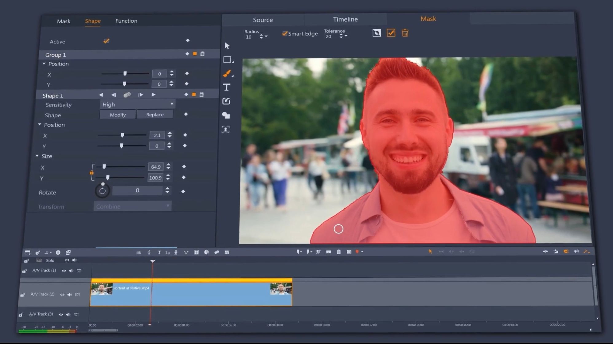 screenshot of Pinnacle Studio user interface, YouTube editing software