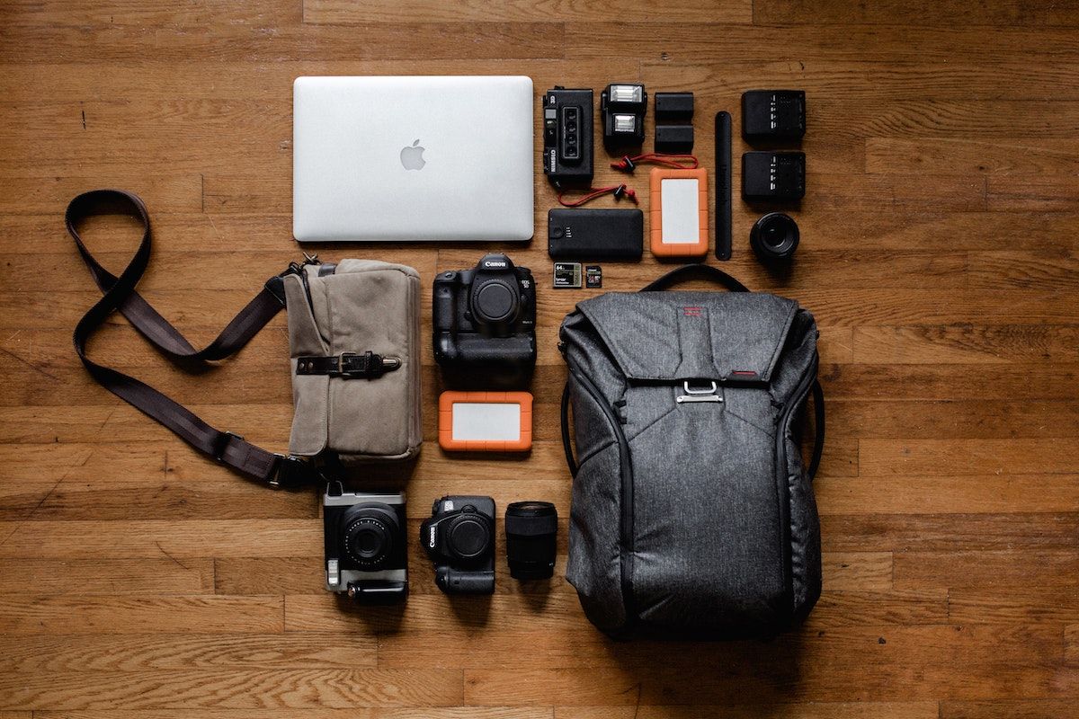 camera equipment on wooden floor