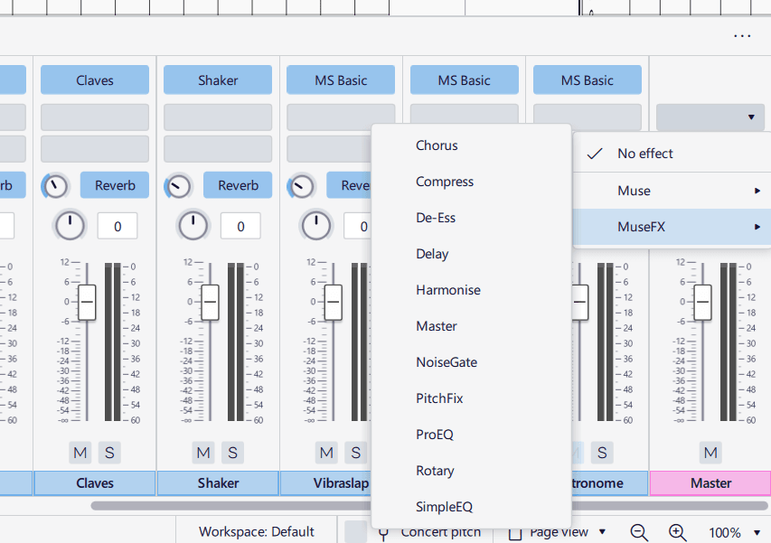 MuseFX audacity plugin menu options