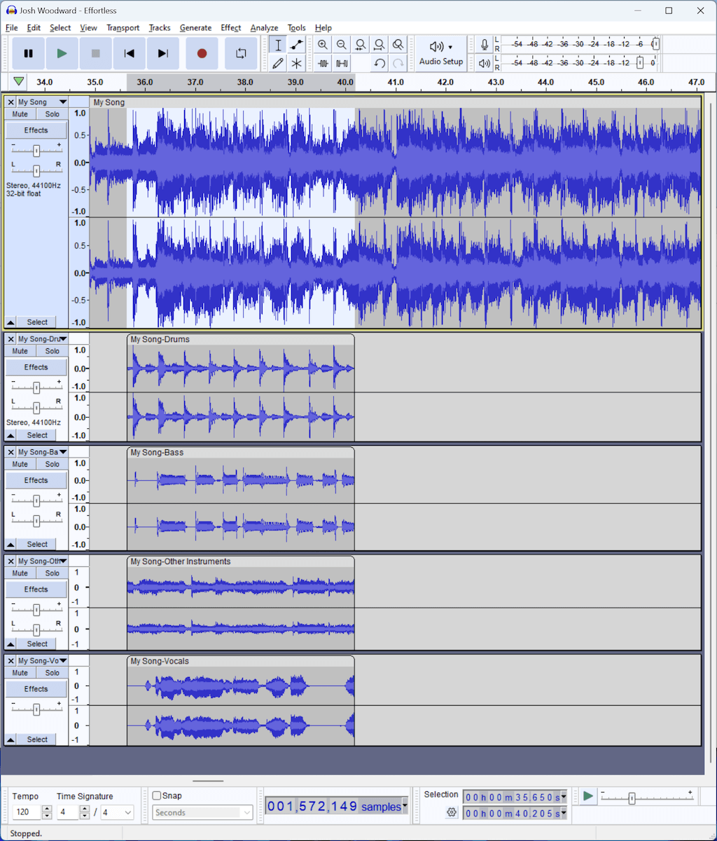 OpenVINO music separation plugin music stems on screen
